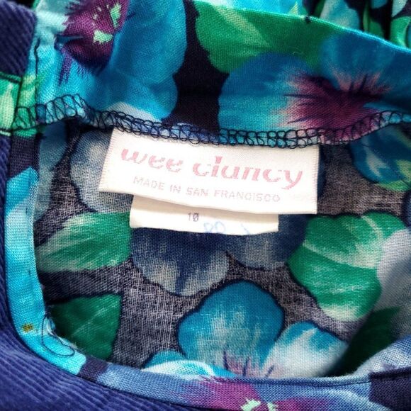 Vintage 80s Girls Dress Sz 10 Floral Pansy Pansies Prairie Cottagecore Blue - Picture 4 of 4